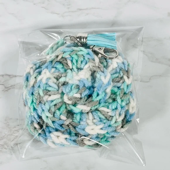 Crochet Blue Ombre Flower Bag Charm - Picture 6 of 6